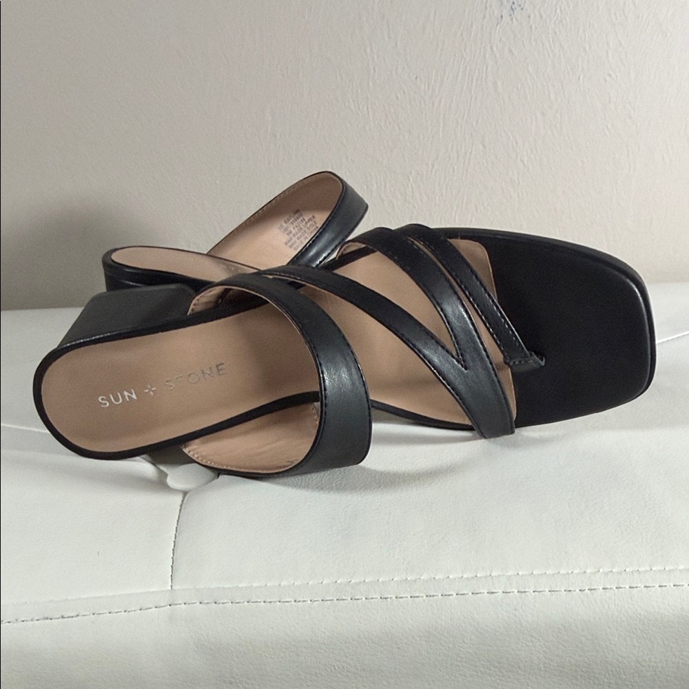 Sun + Stone Black Multi-Strap Mules View 5